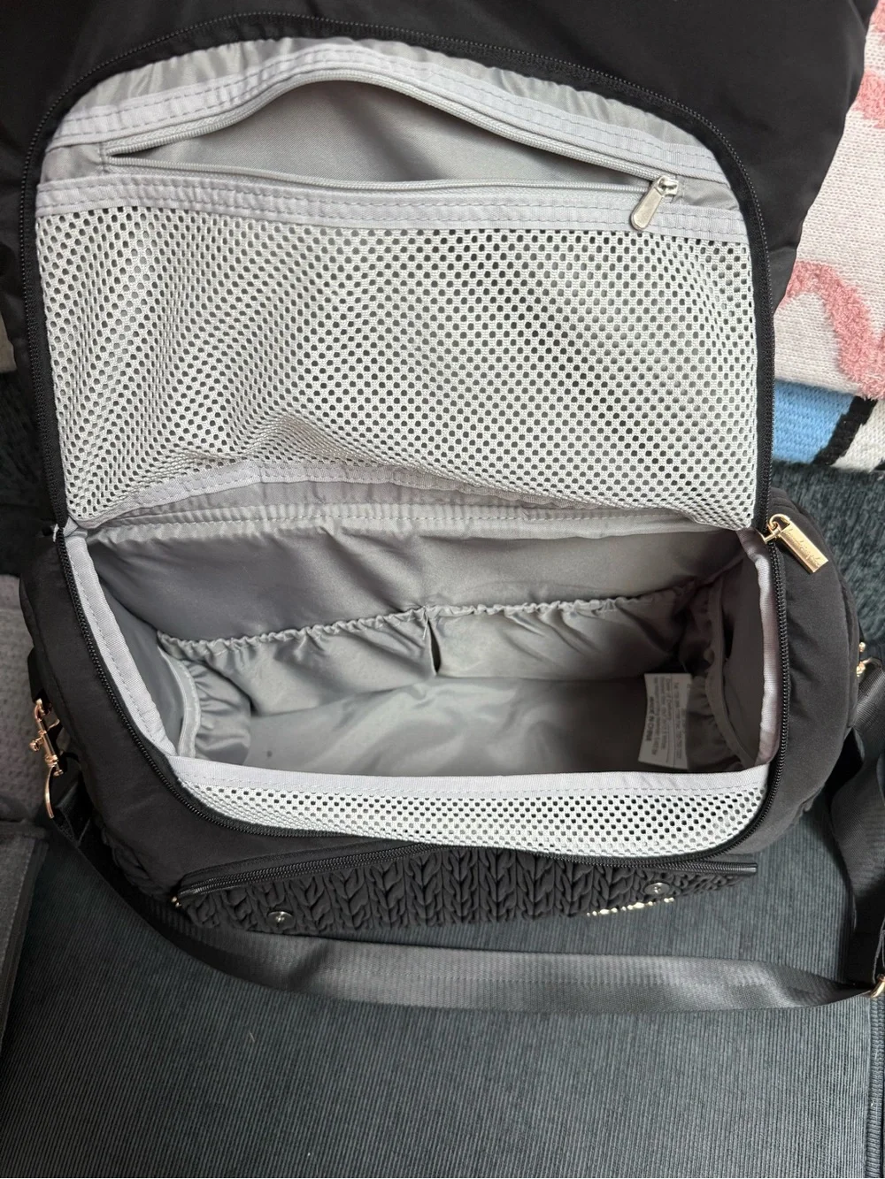 Hannah & Sophia Black Quilted Diaper Bag Backpack Black and Gold